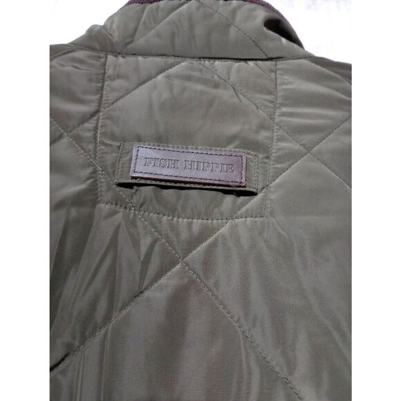 Fish Hippie Puffer Vest Mens Extra Large‎ Green Fleece Lined Corduroy Trim - Picture 4 of 8